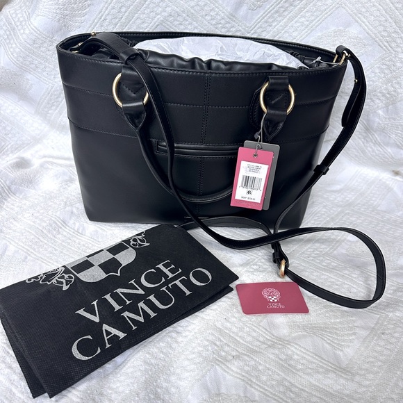 NWT, never carried. Vince Camuto Black leather, 2 n 1 crossbody or tote. 17x9 - Picture 1 of 4
